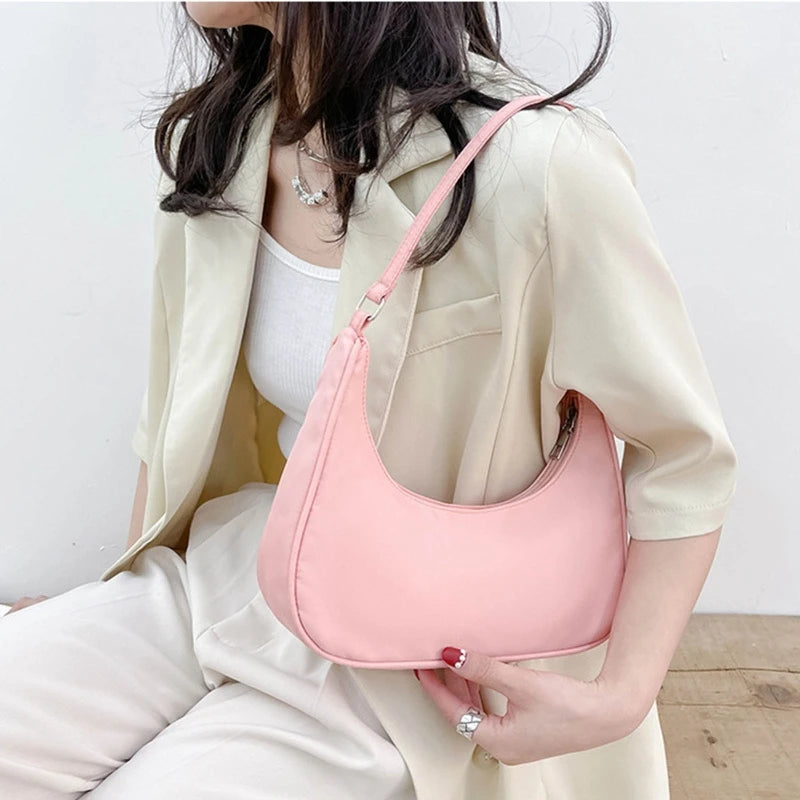 Nylon Hobo Tote Handbag Small Shoulder Bag with Zipper Closure