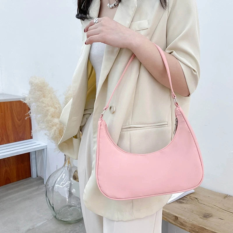 Nylon Hobo Tote Handbag Small Shoulder Bag with Zipper Closure