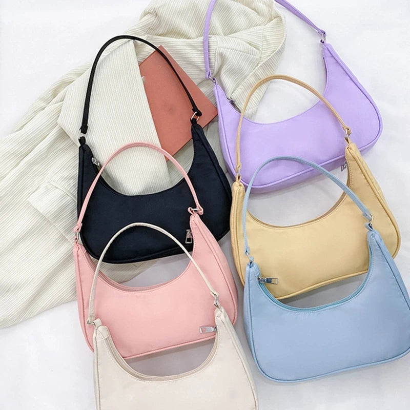Nylon Hobo Tote Handbag Small Shoulder Bag with Zipper Closure