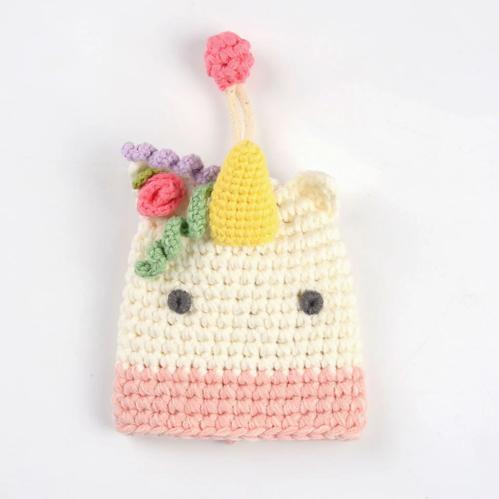 Cartoon Knitted Drawstring Key Bag Girls Key Protective Case Unicorn