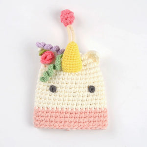 Cartoon Knitted Drawstring Key Bag Girls Key Protective Case Unicorn