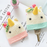Cartoon Knitted Drawstring Key Bag Girls Key Protective Case Unicorn