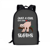 Lazy Sloth Print School Bags for Girls