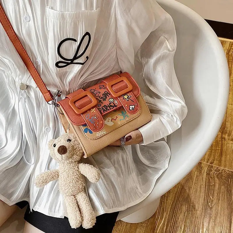 Cartoon Printed Small Square Cross-body Bag for Women