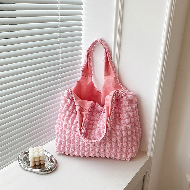 Pleated Shoulder Bag Large Capacity Tote Shopping Bag