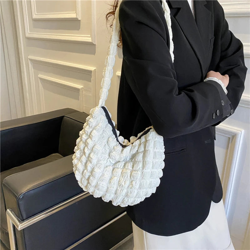 Pleated Women Shoulder Bag Large Capacity Underarm Tote Small Shopping Cloud Bub