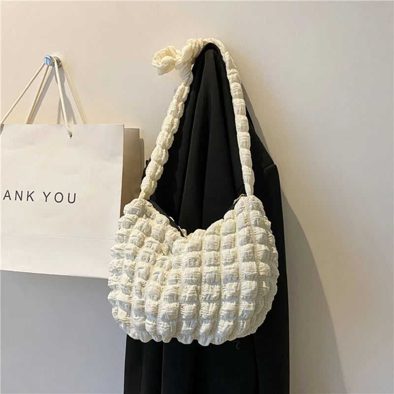Pleated Women Shoulder Bag Large Capacity Underarm Tote Small Shopping Cloud Bub