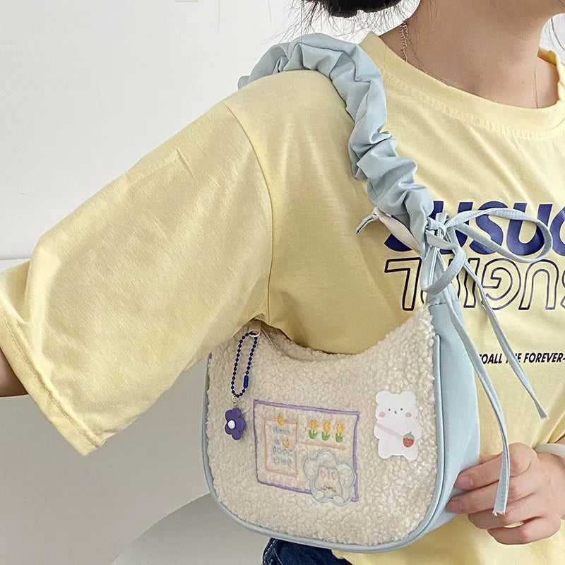 Flower Rabbit Embroidery Purple Underarm Bag Women's Tote