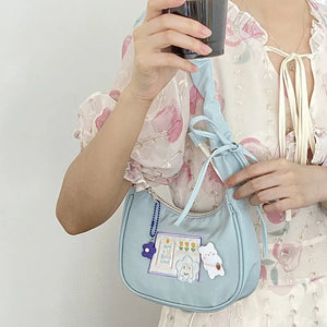 Flower Rabbit Embroidery Purple Underarm Bag Women's Tote