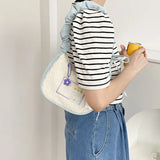 Flower Rabbit Embroidery Purple Underarm Bag Women's Tote