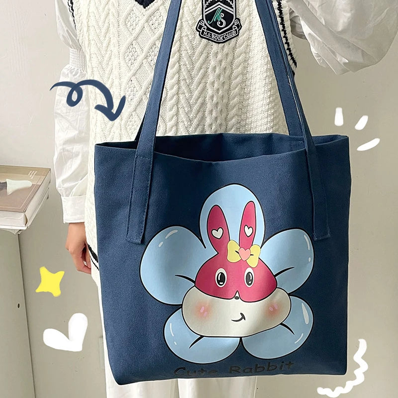 Rabbit Canvas Bags for Women Large Capacity Cotton Cloth Shoulder Bags