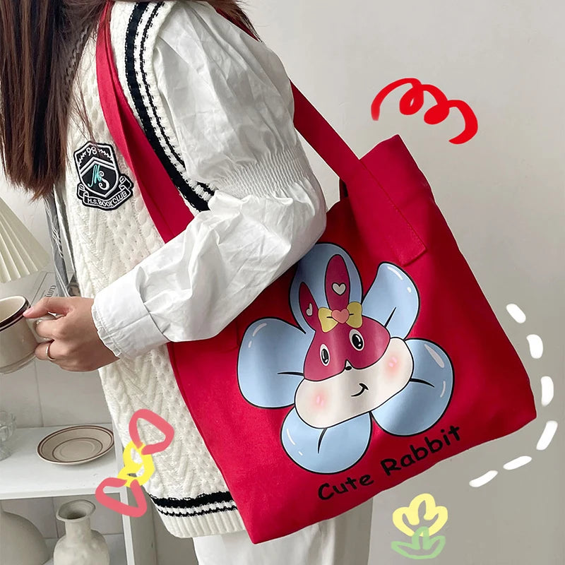 Rabbit Canvas Bags for Women Large Capacity Cotton Cloth Shoulder Bags