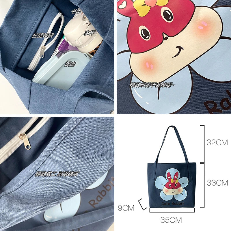 Rabbit Canvas Bags for Women Large Capacity Cotton Cloth Shoulder Bags