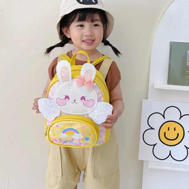 Rabbit PU Children School Backpacks with Wing Girls Princess Bow Bags