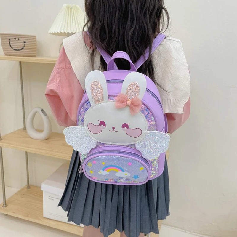Rabbit PU Children School Backpacks with Wing Girls Princess Bow Bags