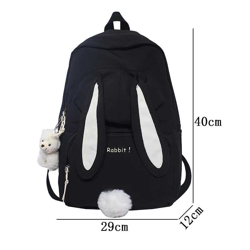 Rabbit Young Girl School Backpack Pink Women Bagpack Nylon Cartoon Schoolbag