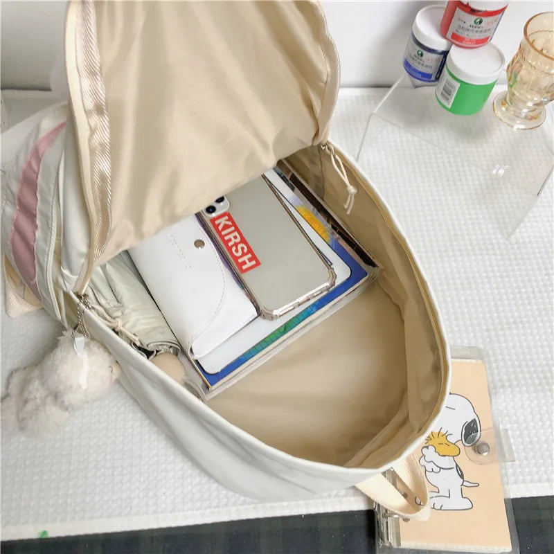 Rabbit Young Girl School Backpack Pink Women Bagpack Nylon Cartoon Schoolbag