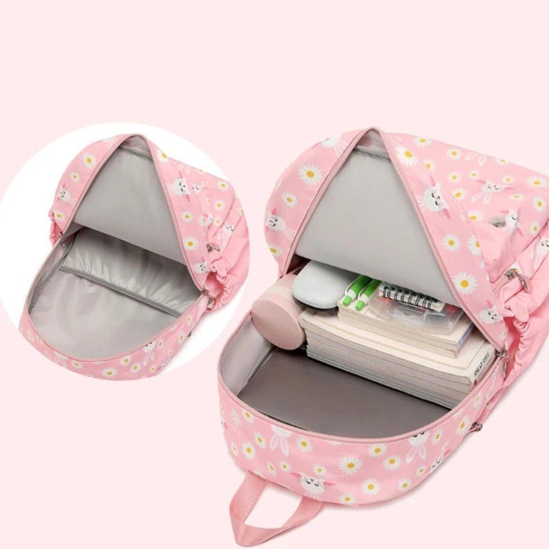 Flower Rabbit Print School Backpack Laptop Travel Bag for Teenagers