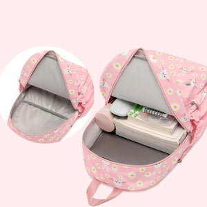 Flower Rabbit Print School Backpack Laptop Travel Bag for Teenagers