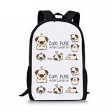 Kids Cartoon Pug Dog Print Backpacks For Children Teenage Girls Boys