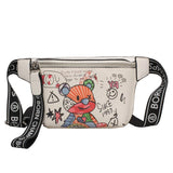 Funny Doodle Bear Cartoon Waist Bag Women Crossbody Shoulder Handbag