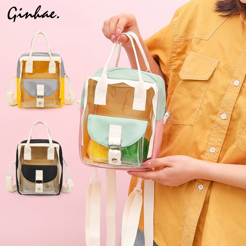 Transparent Women Nylon Backpacks PVC Female School Bag for teenage girls