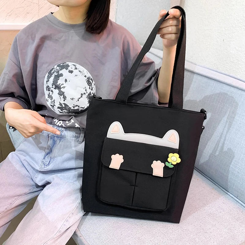 Large Capacity Tote Bags Canvas Shoulder Bags Girls Student School Book Bag