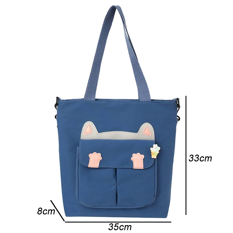 Large Capacity Tote Bags Canvas Shoulder Bags Girls Student School Book Bag