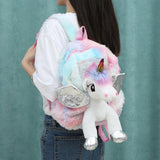 Cartoon Unicorn Doll Plush School Backpack for Girls