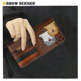 Cat Leather Purse Clutch Wallet Zip Around Cash Holder for Women