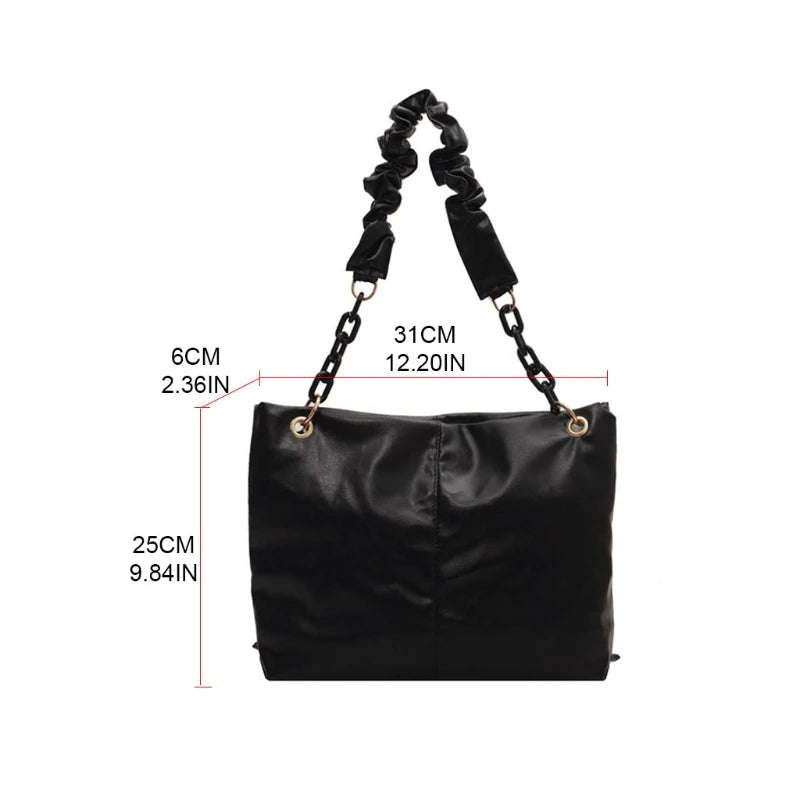 D0LF Women's Chain Shoulder Bag PU Leather Underarm Bag