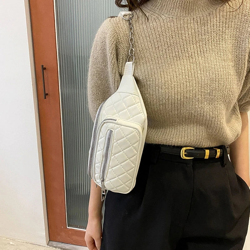D0LF Women's Waist Bag Chest Bags PU Leather Fanny Pack Multifunction