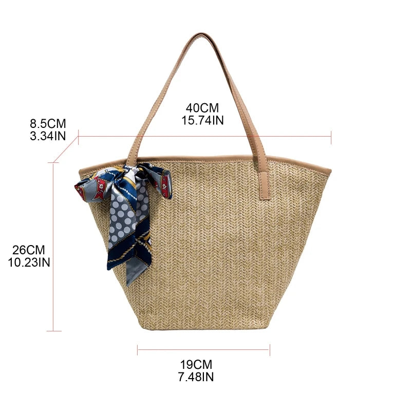D0LF Straw Beach Bag Vintage Bohemian Summer Vacation Casual