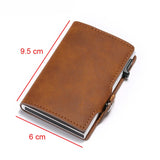 Mens Metal Anti-theft Short Leather Wallet