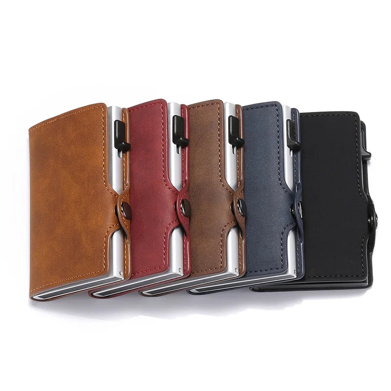 Mens Metal Anti-theft Short Leather Wallet