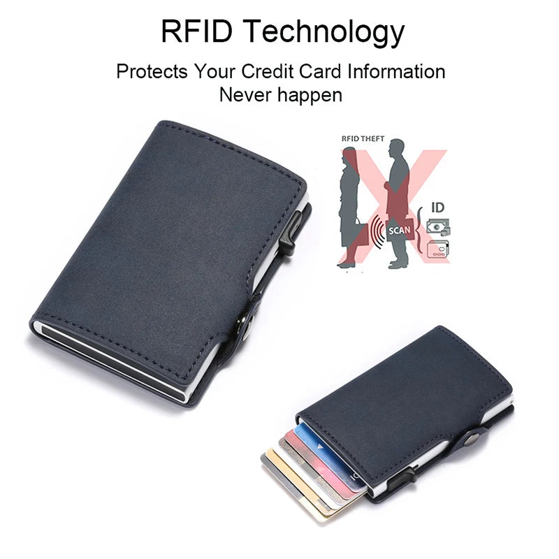 Mens Metal Anti-theft Short Leather Wallet