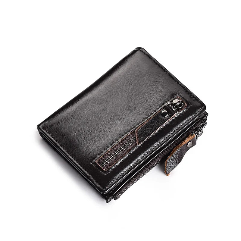 Engraved Leather Men Wallets Vintage Slim Zipper Wallets