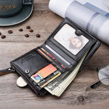 Engraved Leather Men Wallets Vintage Slim Zipper Wallets