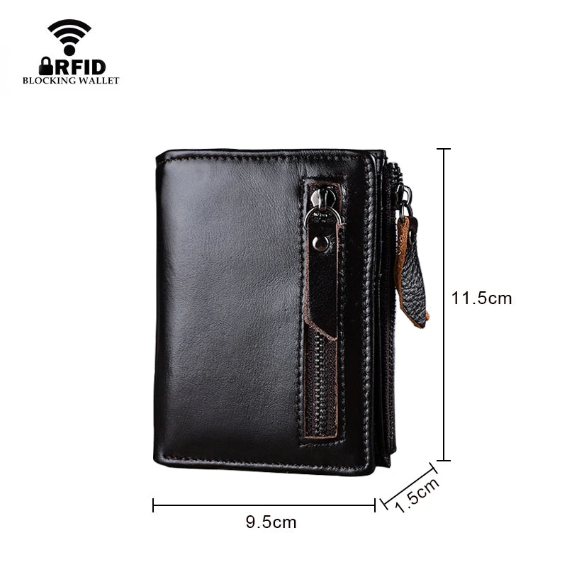 Engraved Leather Men Wallets Vintage Slim Zipper Wallets