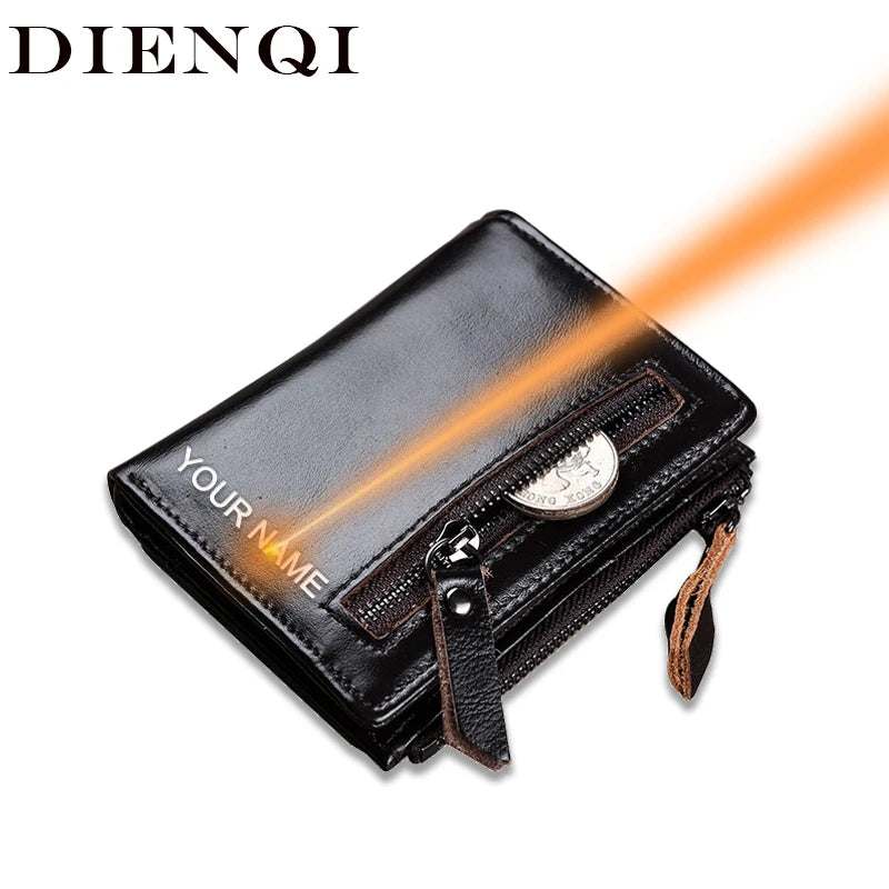 Engraved Leather Men Wallets Vintage Slim Zipper Wallets