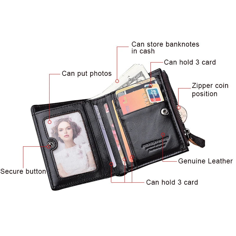 Engraved Leather Men Wallets Vintage Slim Zipper Wallets