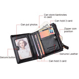 Engraved Leather Men Wallets Vintage Slim Zipper Wallets