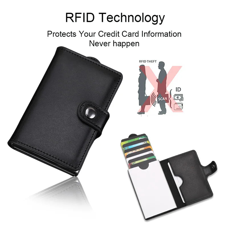 RFID Pull-out CardHolder Men Wallets Slim Metal Wallet Male Vintage Smart Purse