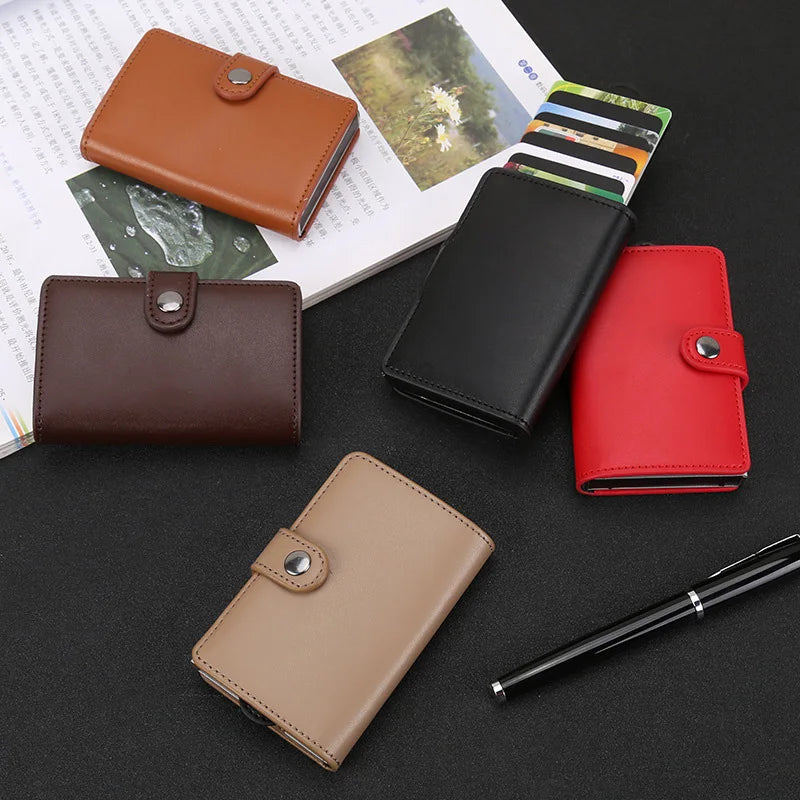 RFID Pull-out CardHolder Men Wallets Slim Metal Wallet Male Vintage Smart Purse
