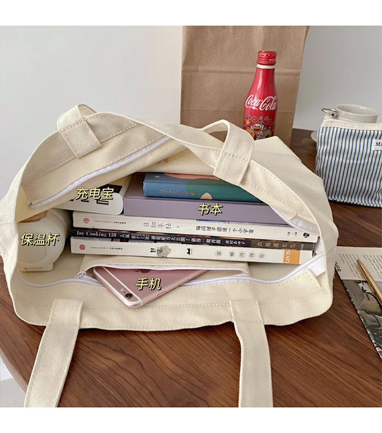 DIGERUI INS Duck Embroidery Canvas Tote Bag Large Shoulder Work Handbag