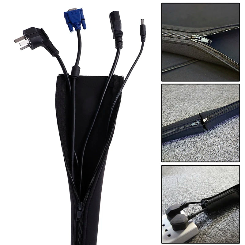 Neoprene Cable Management Sleeve Zipper Wrap Wire Hider Cover