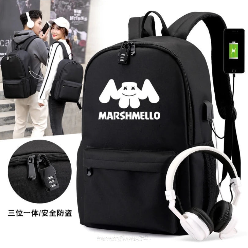USB Backpack School Book Bags Fans Travel Bags Laptop Chain Backpack