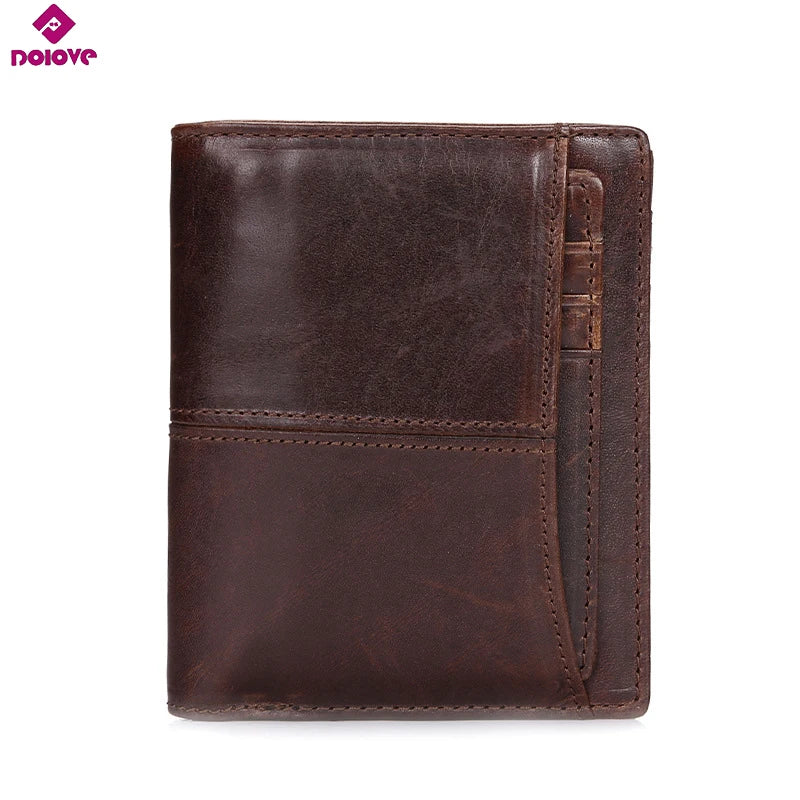 Men's Leather Folding Wallet Vertical Money Bag