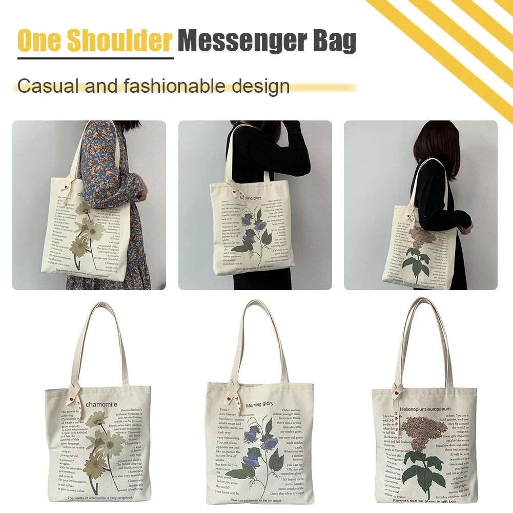 Large Capacity Shopping Shoulder Bags Female Plant Letters Printing Tote Bags