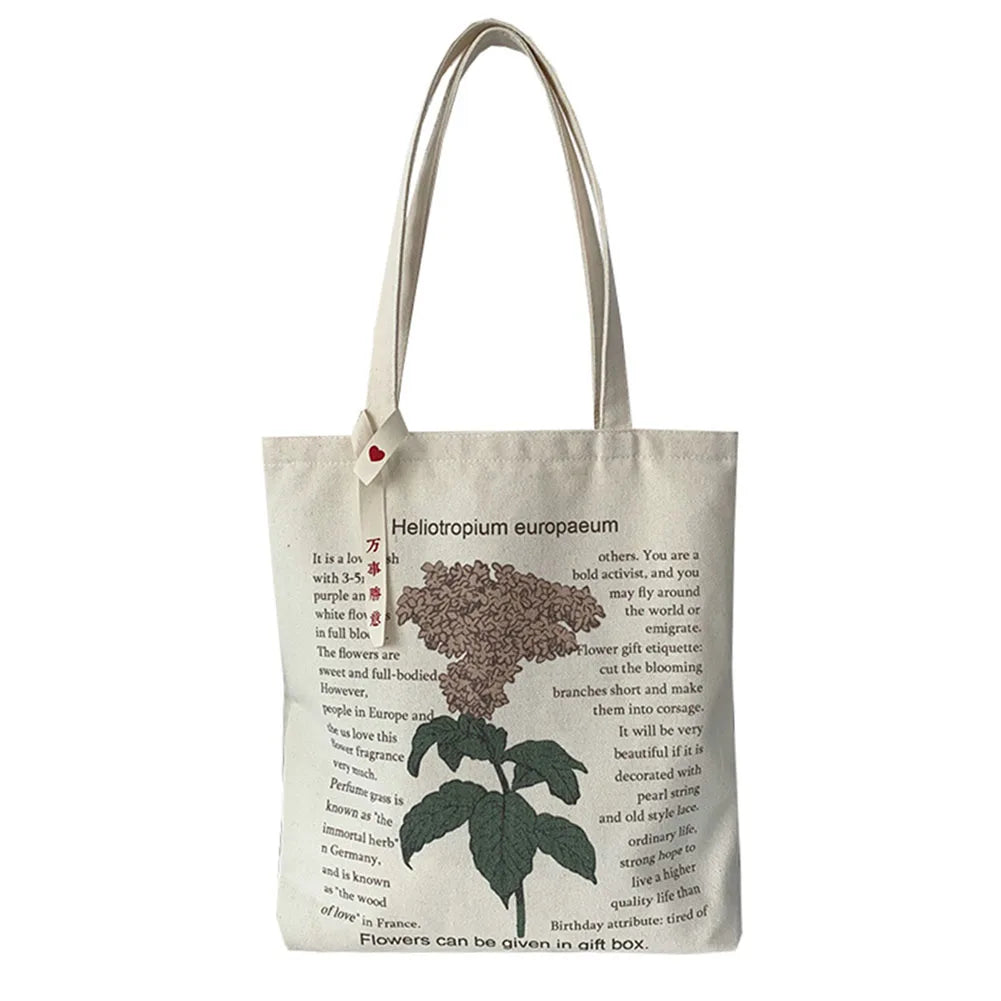 Large Capacity Shopping Shoulder Bags Female Plant Letters Printing Tote Bags